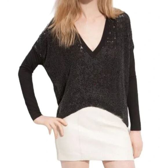 Robert Rodriguez Black Silk Sequin Deep V-Neck Elegant Dressy Oversized Top 12 - Picture 1 of 11